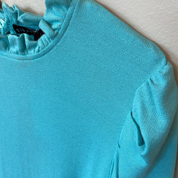 Aqua Ruffle Collar Short Sleeve Top Gibsonlook Size Small Work Top Preppy NWT - Picture 3 of 7